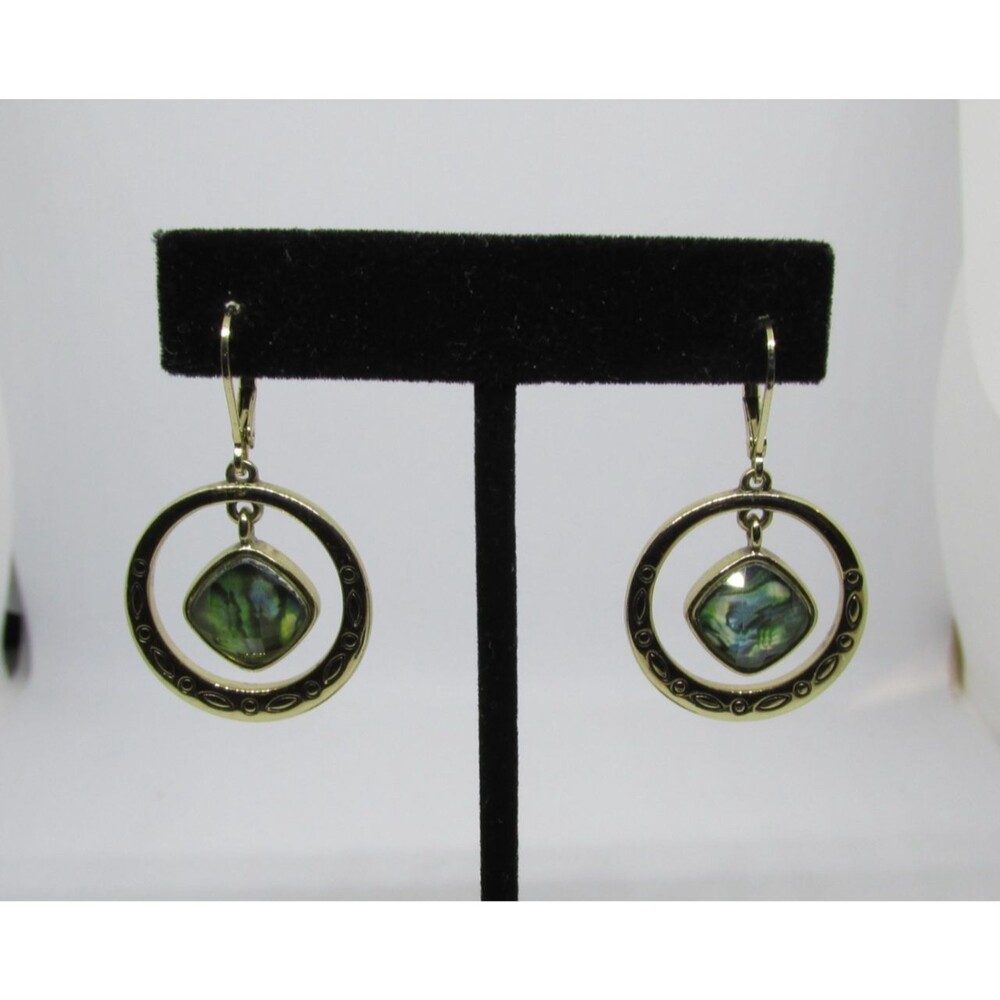 NAPIER Gold Tone Dangling Faux Abalone Leverback Earrings
